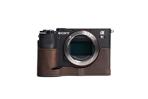 Zakao A7C Case, Handgemaakte Echt Lederen Half Camera Case Tas Cover voor Sony Alpha A7C 7C Bottom Opening Versie Met Hand Strap Koffie)