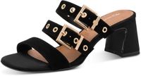 Tamaris - Dames - Muiltjes - Zwart - Leer - Blokhak - 5-7 cm