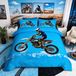 Housse de couette 3D Motocross, King Size, Bleu, 3 pièces