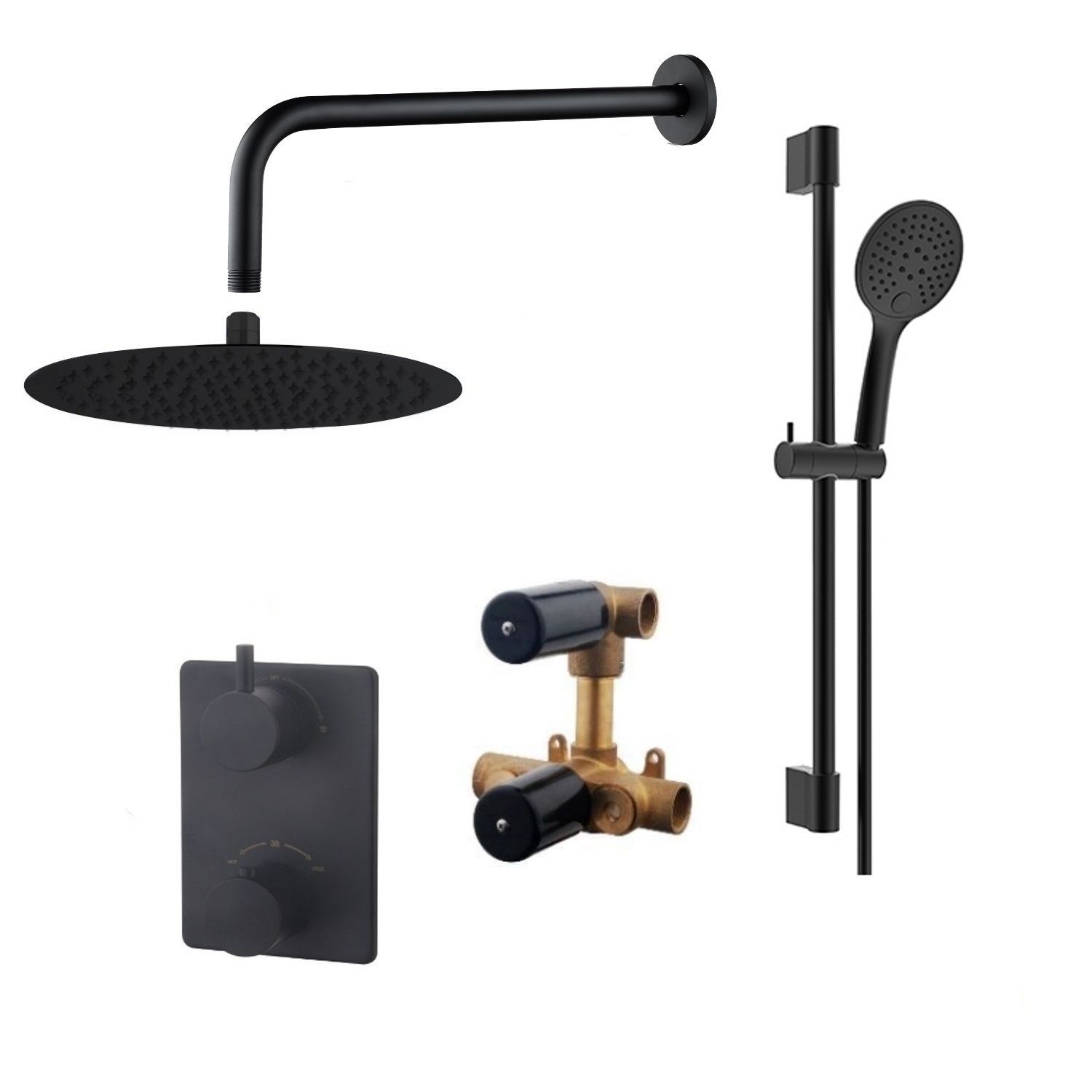 Wiesbaden Wiesbaden inbouw regendouche set 07 caral met glijstang mat zwart