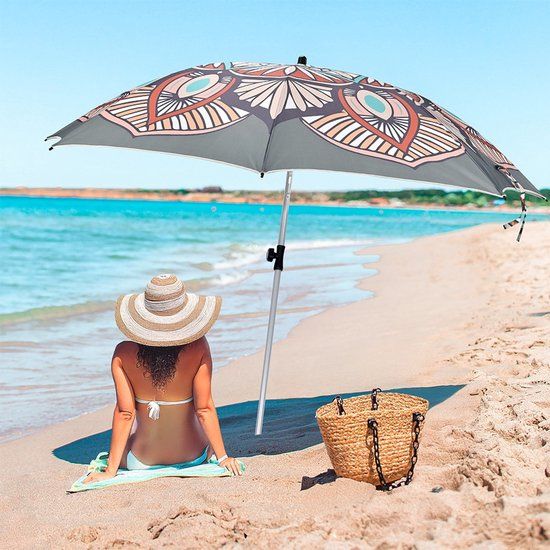 Vilde Parasol Strand en Tuin 180 cm Grijs Mandala Print