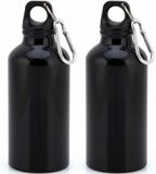 Bellatio Design Makito Western Europe Aluminium waterfles/drinkfles - 4x - met schroefdop en karabijnhaak - zwart - 400 ml - Sportfles - Bidon