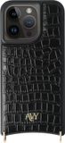 AVY Leren Hoesje geschikt voor Apple iPhone 15 Pro | Compatibel met MagSafe | Leather Case | Back Cover | Croco Zwart