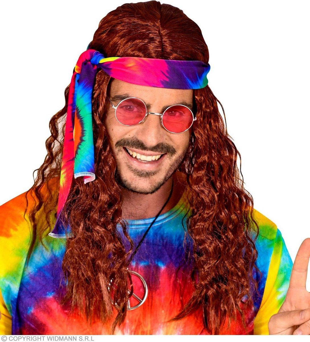Widmann Pruik Hippie met Tie-dye Hoofdband - Bruin | One Size