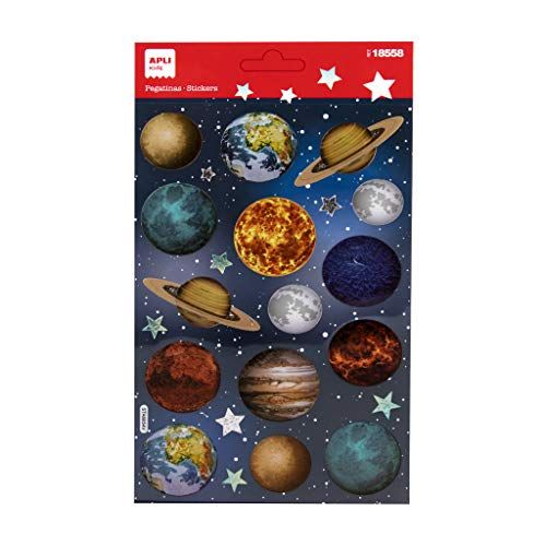 Apli Kids 18558 Planeetstickers voor kinderen, holografische afwerking, 1 vel met 15 permanente stickers van PET