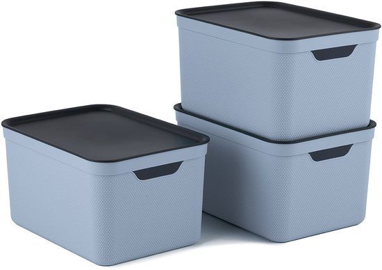 Rotho Jive Opbergboxen Set of 3 - 16 L with Lid - Blue/Anthracite