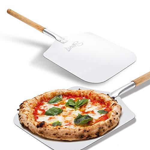 SPICE – schepje pizza hoekig 31 x 35 cm aluminium alimentaart, houten handvat 32 cm