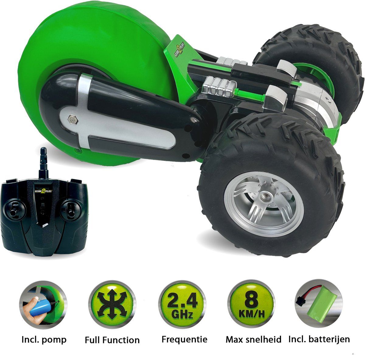 Gear2Play RC Air Rebound Stuntauto op 3 wielen - Groen