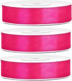 Merkloos 3x Hobby/decoratie donker roze satijnen sierlinten 1,2 cm/12 mm x 25 meter
