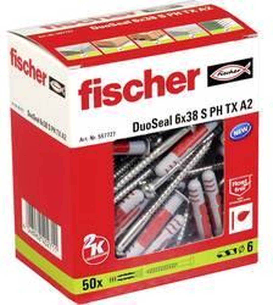 Fischer DuoSeal 6 x 38 S A2 Universele Pluggen - 50 stuks