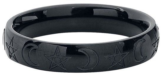 etNox Mond und Pentagramm Unisex Ring - Zwart