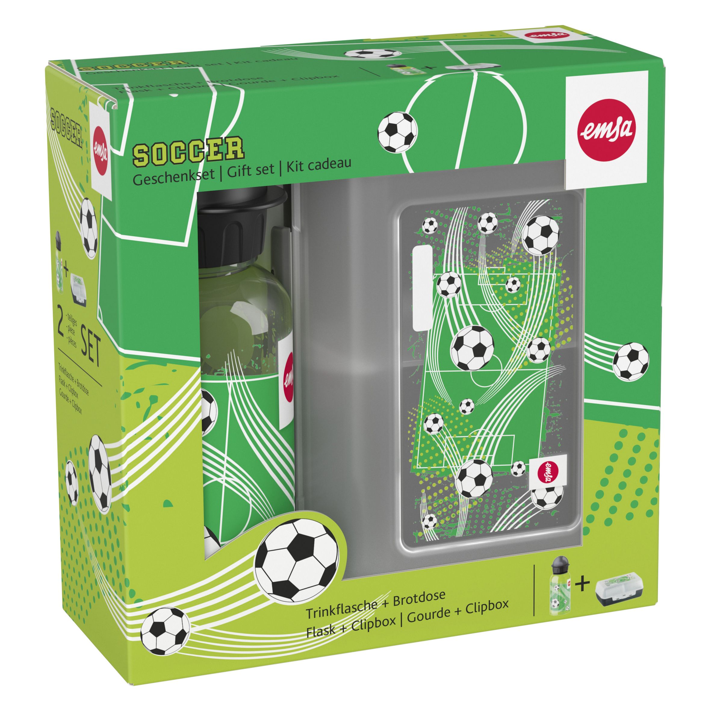 Emsa Soccer Lunchtrommel - Groen - 0.4 liter - 2 stuks