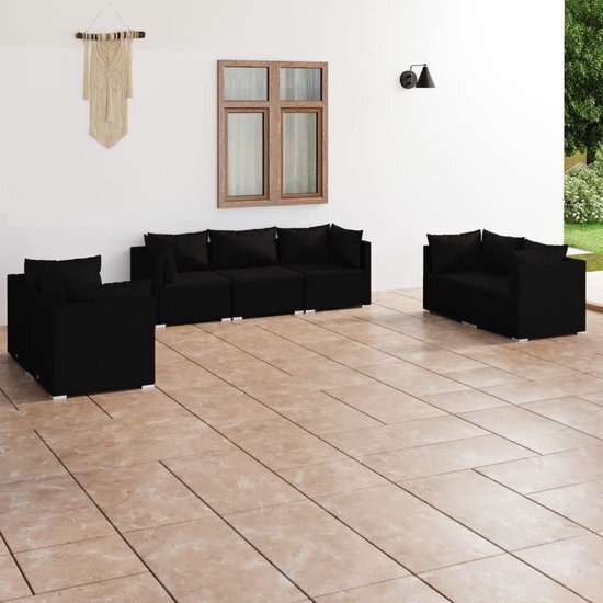 The Living Store Loungeset - Rattan - Zwart - 70x70x60.5 cm - Modulair design