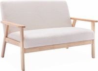 sweeek - Banc deux places en bois avec assise bouclette - Crème