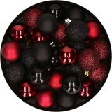 Merkloos / Sans marque Kaemingk B.V. Kleine kerstballen - 28x st - zwart en donkerrood - D3 cm - kunststof - kerstversiering