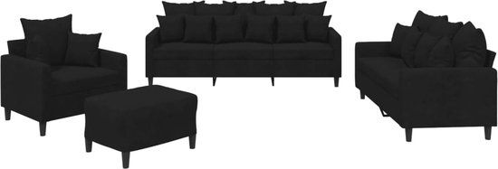 vidaXL 4-delige Loungeset met kussens fluweel zwart