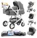 Landau 3-en-1 - Modèle H530 - Multifonctionnel - Pliable - Compatible avec les sièges auto - Convient jusqu'à 20 kg - Convient aux enfants de 0 à 3 ans - Gris