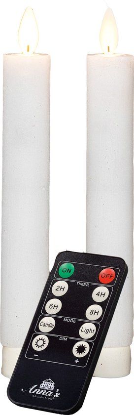 Anna's Collection LED dinerkaarsen - 2x st - wit - 18 cm - met afstandsbediening