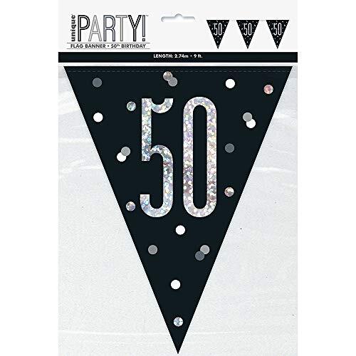 Unique Party 83428 Zwarte Prismatische Polka Dots 50e Verjaardag Plastic Pennant Banner, 9 Ft 1 Pc, Leeftijd 50