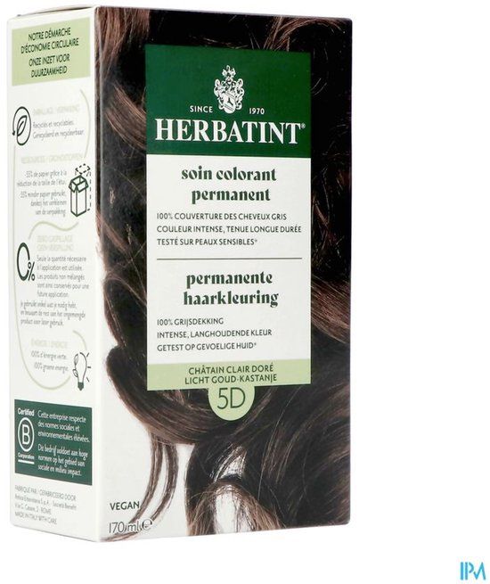 Herbatint Permanente Haarkleuring 5D Licht Goud-Kastanje