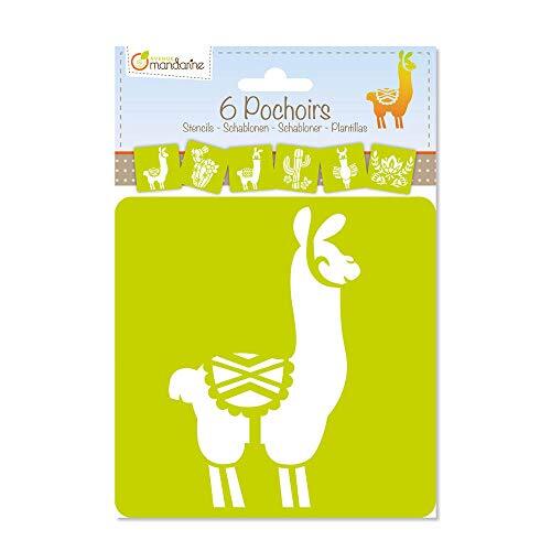 Avenue Mandarine PO007C Set (met 6 sjablonen, 15 x 15 cm, geschikt voor kinderen vanaf 3 jaar, voor vilt- en kleurpotloden, kleuren of kleurbommen, lama's en cactus) 6-pack