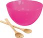 Stricker Europe Serveerschaal/slakom met bamboe sla bestek - fuchsia roze - 5 liter - kunststof - D26 x H14 cm