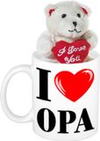 Bellatio Decorations Opa cadeau I Love Opa beker / mok 300 ml met beige knuffelbeertje met love hartje - Opa cadeautje