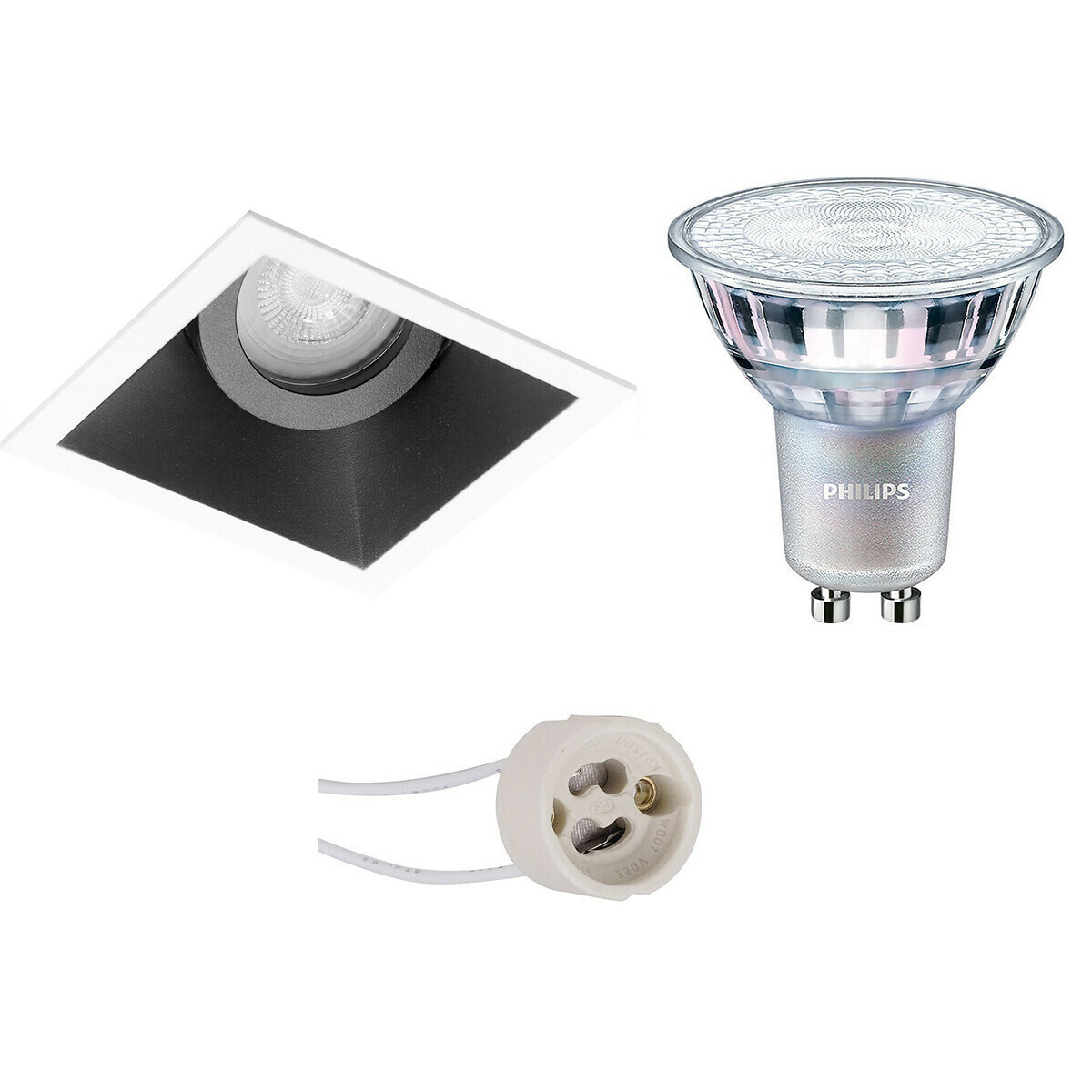 BES LED LED Spot Set - Pragmi Zano Pro - GU10 Fitting - Inbouw Vierkant - Mat Zwart/Wit - Kantelbaar - 93mm - Philips - MASTER 927 36D VLE - 4.9W - Warm Wit 2200K-2700K - DimTone Dimbaar