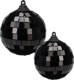 Merkloos / Sans marque Koopman International Grote discobal kerstballen - 2x stuks - zwart - 10 en 12 cm - kunststof