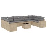 vidaXL Ensemble de jardin 11 pièces avec coussins, polyrattan, beige