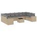 vidaXL Ensemble de jardin 11 pièces avec coussins, polyrattan, beige