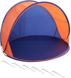 Shoppartners Bv Beachshelter pop-up strandtent/windscherm blauw/oranje 150 x 80 cm incl. haringen