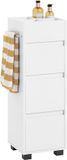 SoBuy Badkamerkast met 3 Lades & 4 Open Vakken – Opbergkast met Handdoekhouder – Compact Badkamermeubel – Wit, 30x90x30cm – BZR29-W