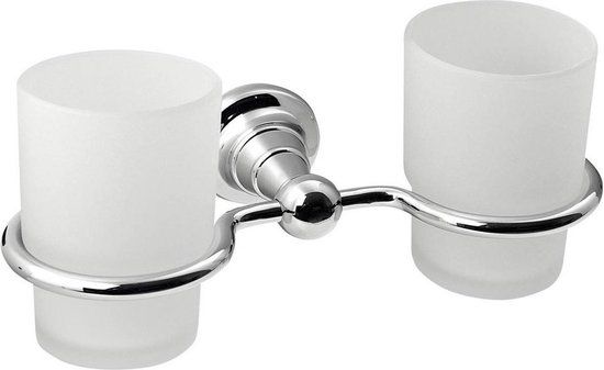 Sapho Diamond Dubbele Bekerhouder Hangend Chroom / Melkglas