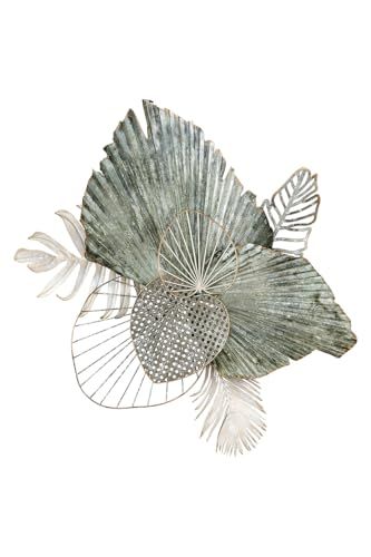 GILDE Deco wandreliëf, wanddecoratie - 3D metalen bladeren - groen crème grijs goud - 65 x 75 cm