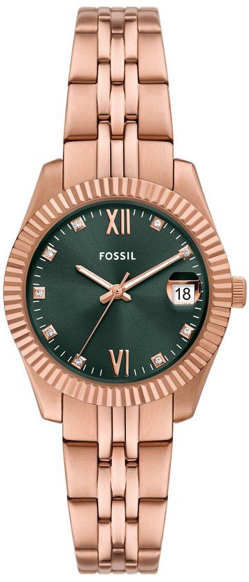 Fossil ES5369 SCARLETTE Dames Horloge - Rosékleurig - Groene Wijzerplaat - Stalen Band