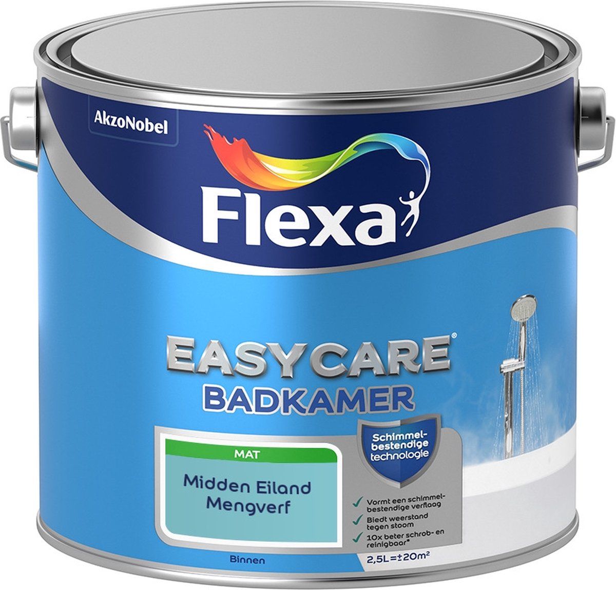 FLEXA Easycare Muurverf - Badkamer - Mat - Midden Eiland - 2,5 liter