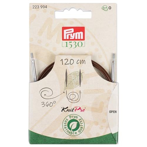 Prym 223994 Natural kunststof touw & accessoires, 360° draaibaar, 120 cm, verwisselbaar touw voor rondbreinaalden en Tunesische haaknaalden, bruin