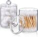 AOZITA 2 stuks wattenschijfje, wattenstaafjeshouder dispenser voor katoenen bal, wattenstaafje, ronde pads, floss - 10 oz doorzichtige plastic apotheekpot set badkamer canister opslag organisatie
