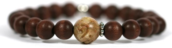 Heaven Eleven - heren armband - Bruin hout - 10mm - speksteen kraal - 21cm voor andere maten zie omschrijving