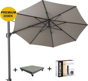 Platinum Outdoorable Challenger T2 premium zweefparasol 350 cm rond manhattan met 90 KG voet en hoes