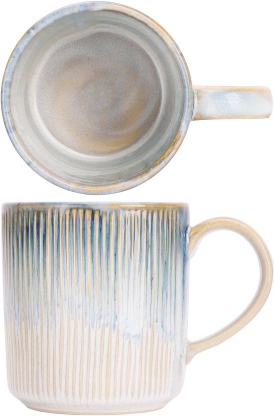 Cosy & Trendy Beker Listra Blauw/Wit - 4 Stuks 390 ml