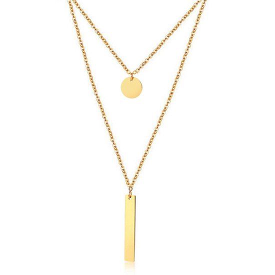 Cilla Jewels Dubbele ketting Edelstaal verguldkleurig Vertical Bar Circle
