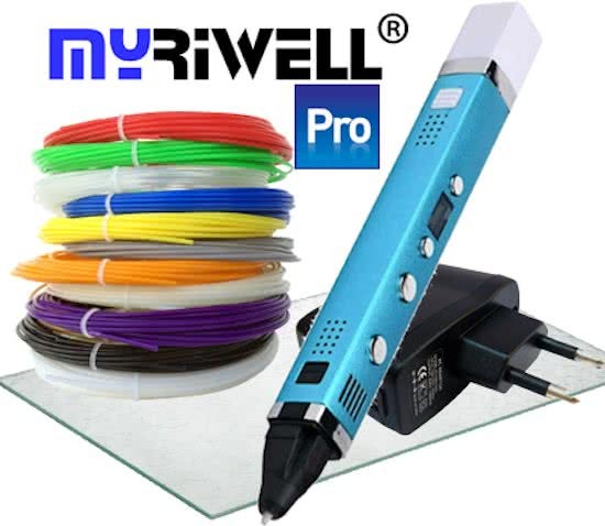 Myriwell PP Starterpack 3D Pen Professional Incl. 12x10m=120m PLA Filament Incl. OpbergCLIPS Incl. 3D-Drawing Plate Incl. Adapter geschikt voor ABS & PLA