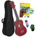 Cascha Soprano Ukelele rood met handboek stemapparaat gevoerde tas 3 plectra en Aquila snaren