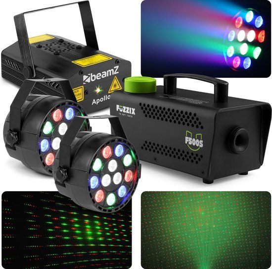 BeamZ Lichtset met Laser, PAR Spots en 500W Rookmachine