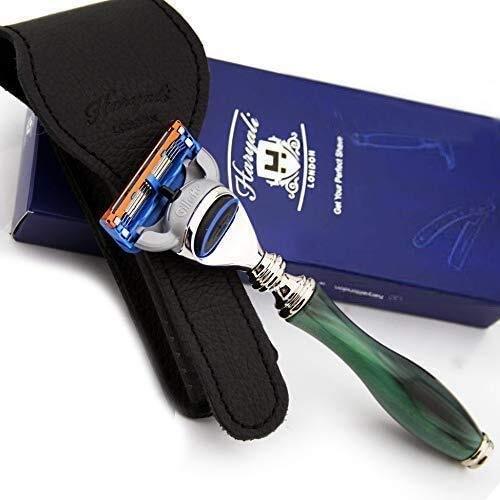 Haryali London 5 Edge Cartridge Topklasse Compatibel Razor & Lederen Beschermende Razor Case -Perfect voor Reizen - Nat Scheren - Perfect Gift Kit