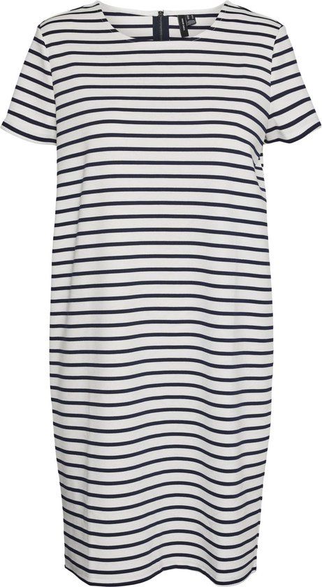 VERO MODA VMABBY SS SHORT ZIP DRESS JRS NOOS - Gestreepte jurk - Dames - Maat M - Snow White;Navy Blazer