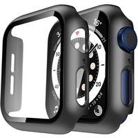 Phonillico® Apple Watch 40mm Case Compatible with SE, Series 6, 5, 4 - Hard Protective Black Case with Tempered Glass Screen