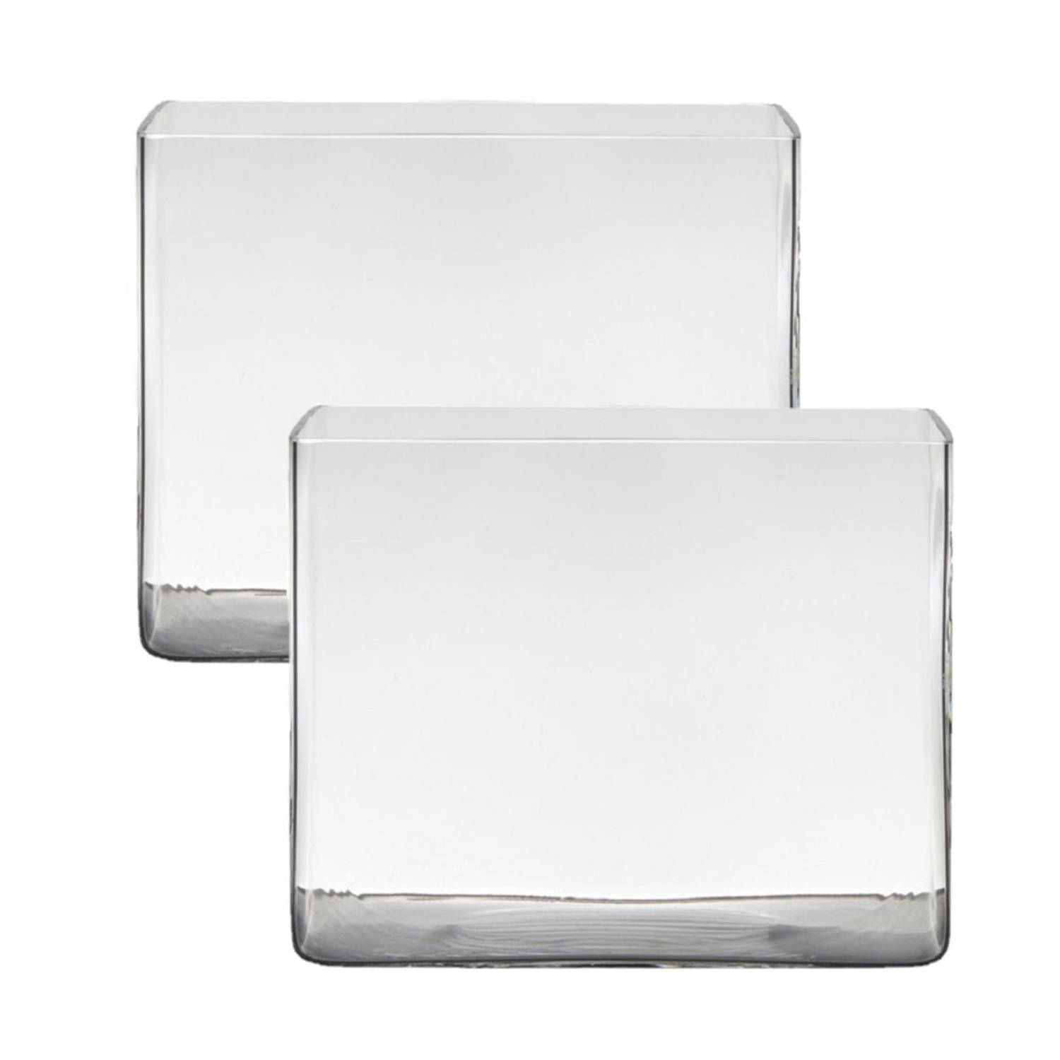 Hakbijl Glass Set of 2 Rectangular Transparent Glass Vases 25x18x20cm - Terrarium Vase